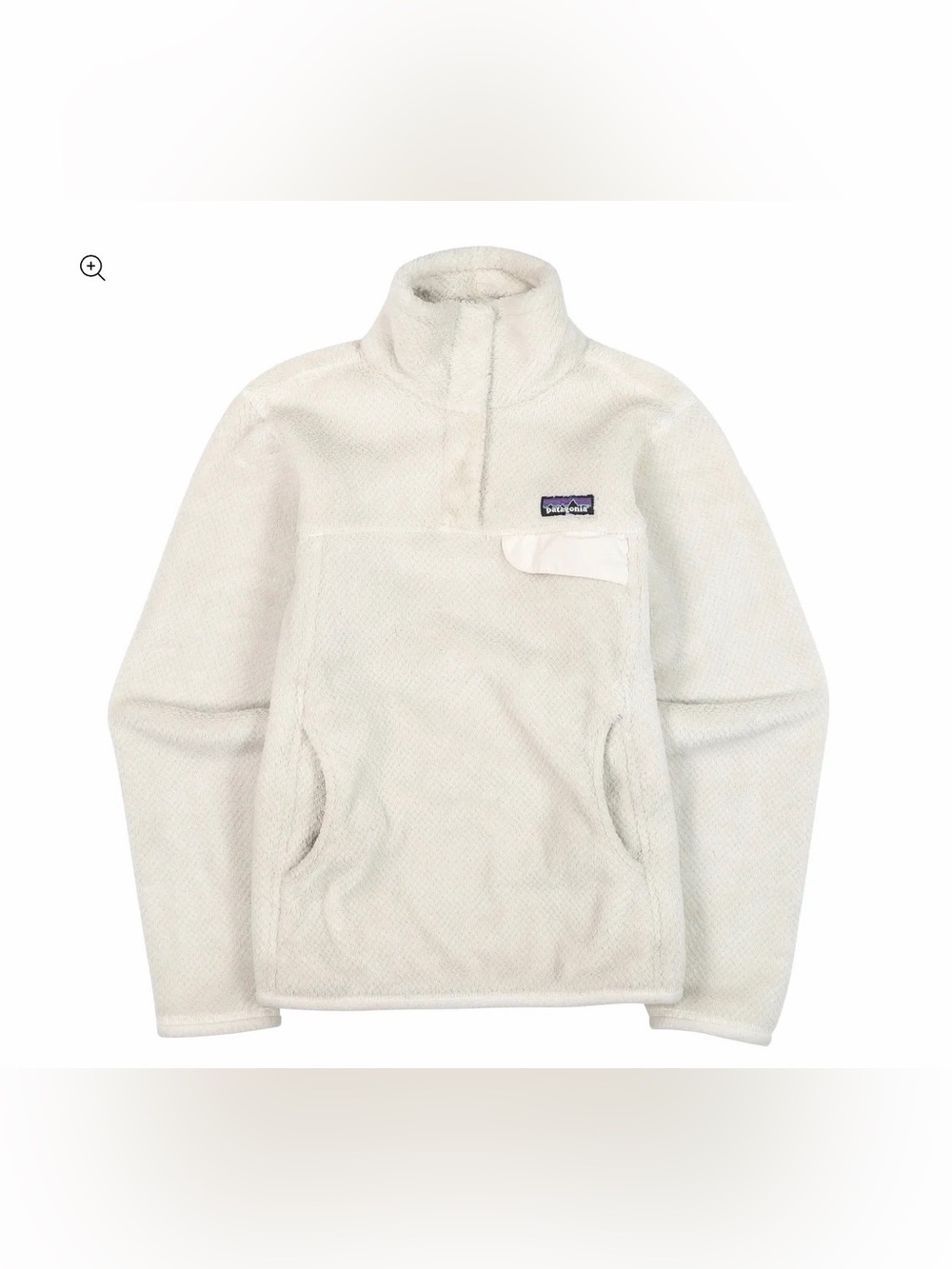 Patagonia Women’s Ivory Fleece 1/4 Snap Mock Neck Pullover Kangaroo Pockets L